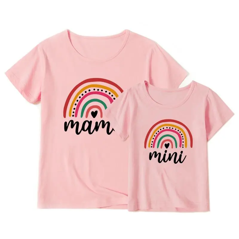 

Mother Daughter Matching T-shirt Rainbow Tops Summer Clothes Woman & Girls Cotton Tops Family Set