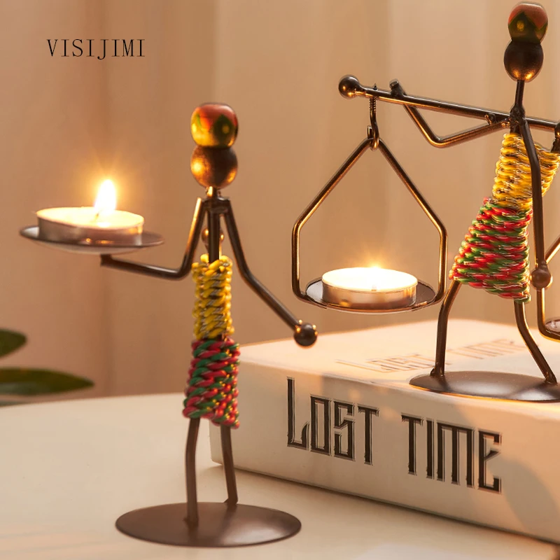 

VISIJIMI Modern Iron Figure Candlestick Simple Metal Romantic Wedding Candle Holder Vintage Home Decoration Birthday Gifts