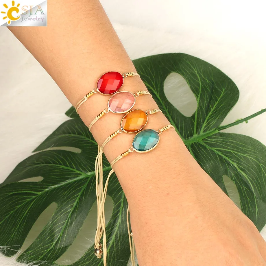 Простой Шарм-браслет CSJA регулируемый плетеный браслет-цепочка с подвеской