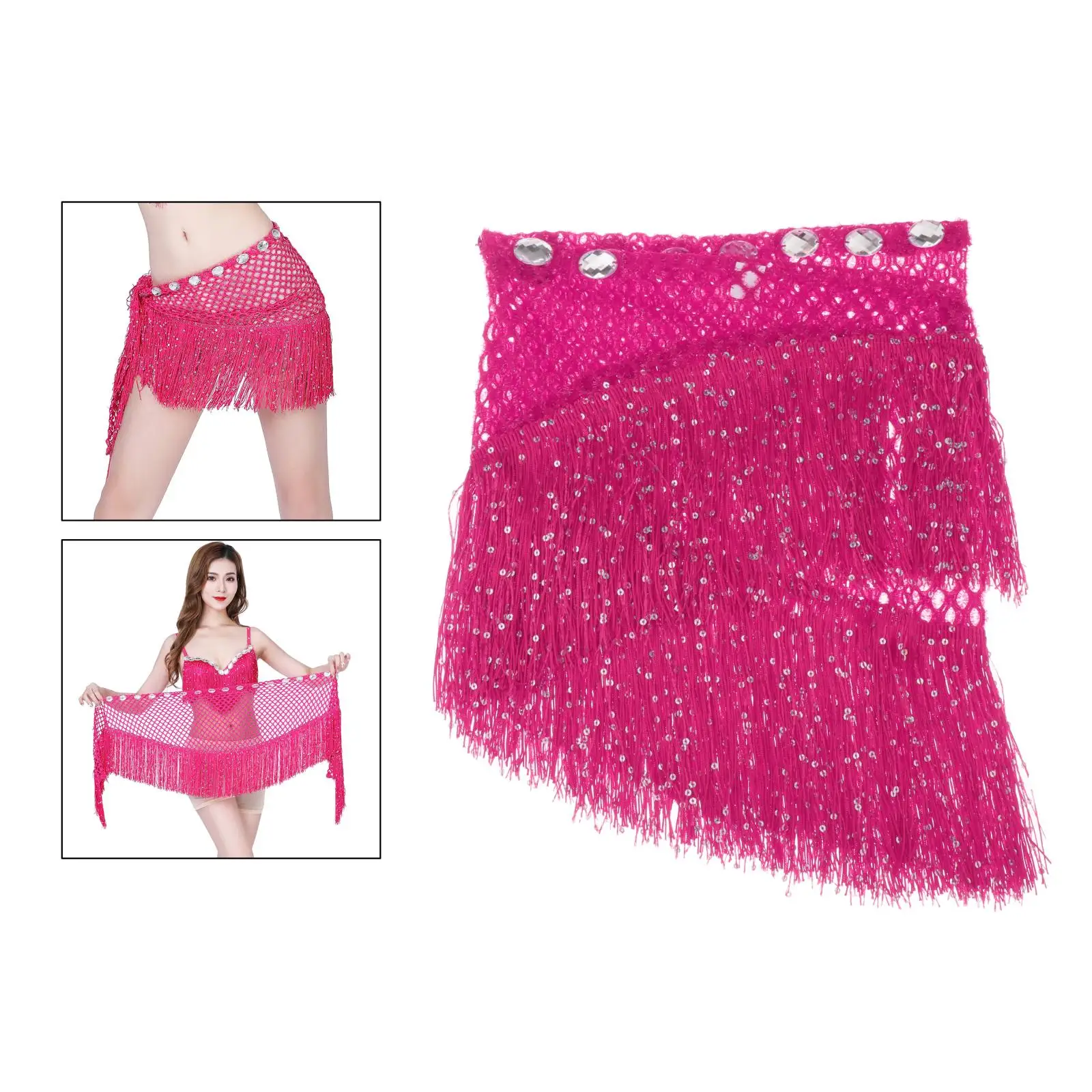 

Belly Dance Hip Scarf, Women Tassels Belly Dance Skirt Wrap Bling Sequins Belly Yoga Dancer Costumes