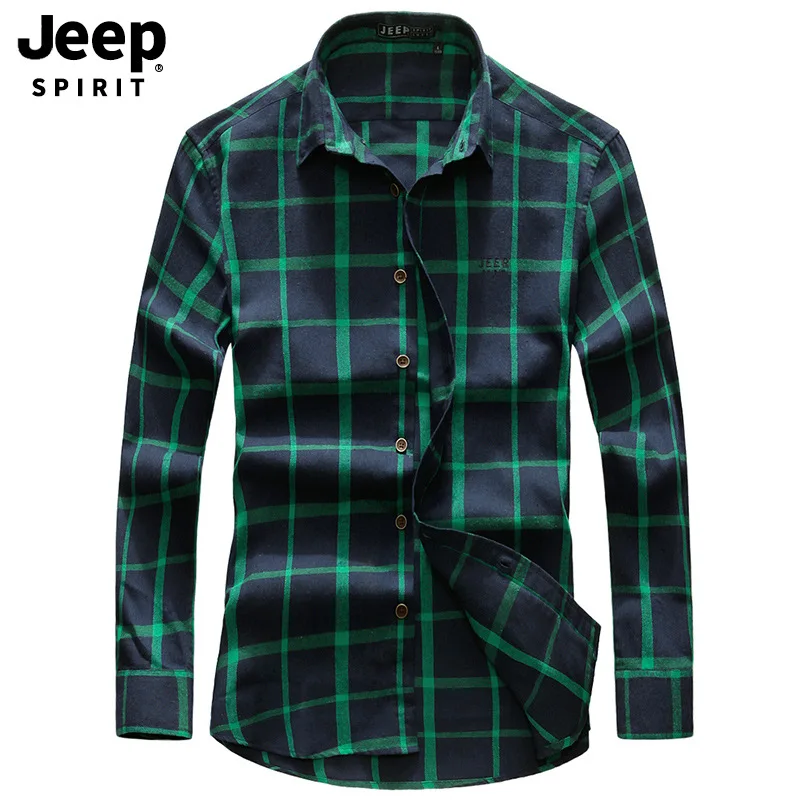 JEEP SPIRIT весна осень Мужская рубашка модная клетчатая хлопковая рубашка с длинными рукавами мужские деловые повседневные мужские рубашки