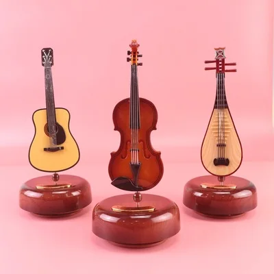 

Вращающаяся музыкальная шкатулка для скрипки, креативное украшение для дома, маленький подарок, поделки, студенческие заводные игрушки