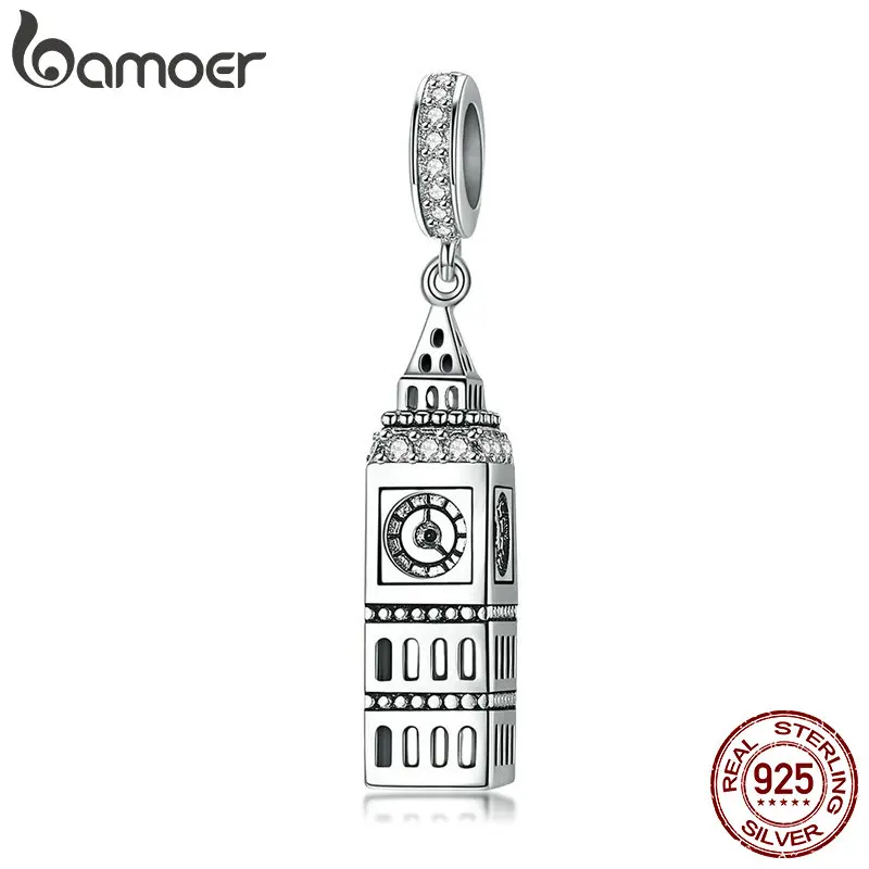 BAMOER New Collection 925 Sterling Silver British Big Ben Building Pendant Charm fit Charm Bracelets Jewelry Making SCC868