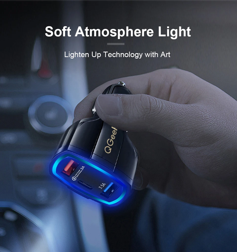 QGEEM QC 3,0 USB C автомобильное зарядное устройство с 3 портами Быстрая зарядка 3,0 быстрое зарядное устройство для автомобильного телефона зарядный адаптер для iPhone Xiaomi mi 9 Red mi