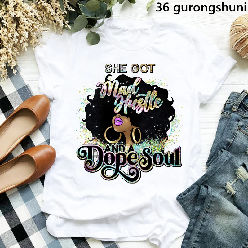 

watercolor she got mad hustle and a dope soul Tshirt femme print graphic tees women melanin black girl magic t-shirt streetwear