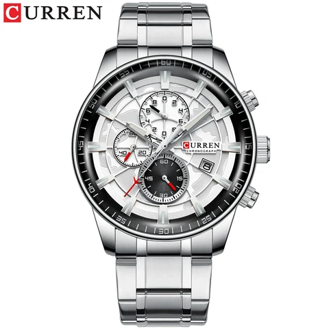 Мужские часы CURREN, новая мода, нержавеющая сталь, Топ бренд, роскошный Повседневный хронограф, кварцевые наручные часы для мужчин