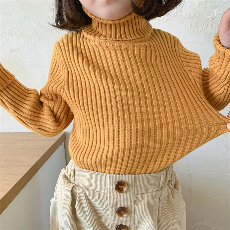

Girls Sweater Kids Coat Outwear 2021 Turtleneck Plus Velvet Thicken Warm Winter Knitting Tops Cotton Cardigan Children's Clothin