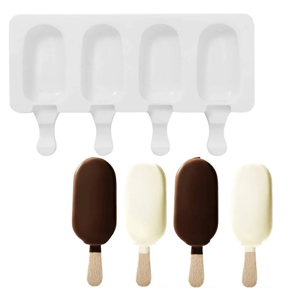 

4/8 Hole Ice Cream Mold Popsicle Molds Ice Cube Maker Tray Barrel DIY Dessert Silicone Ice Cream Mould With Stick Bags