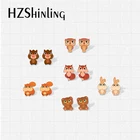 Новый лес Животные белка, лиса тапочки в виде медвежонка; Цвет Коричневый, сова дикий кабан кролика от диких животных ручной акриловой смолы серьги со вставками из эпоксидной смолы