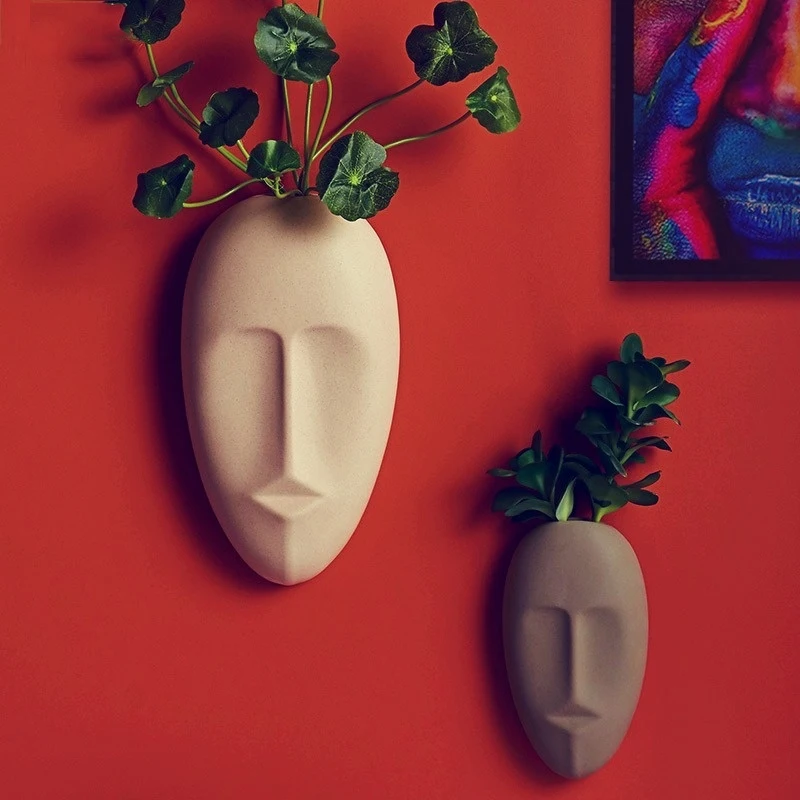 

Ceramic Abstract Human Face Wall Hanging Vase Flower Arrangement Plant Hydroponic Potted Head Vase Ornaments Home Decoration New