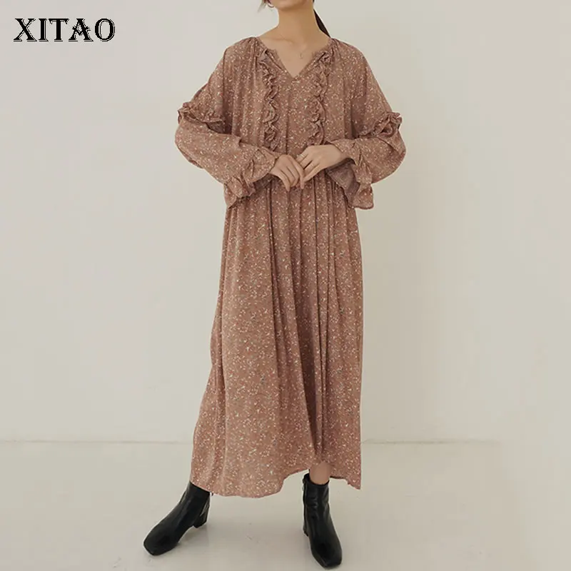 XITAO/плиссированное платье с оборками Новинка 2020 года сезон весна лето шифоновое