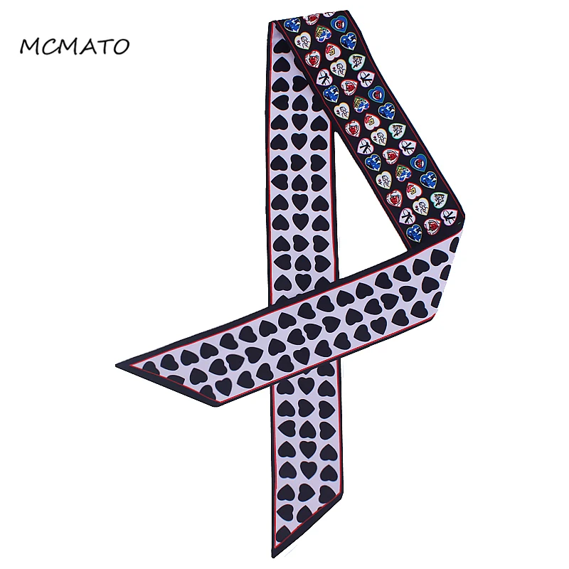 Женский шелковый шарф с принтом сердечек длина 120 см * 7 маленькие шарфы сумка