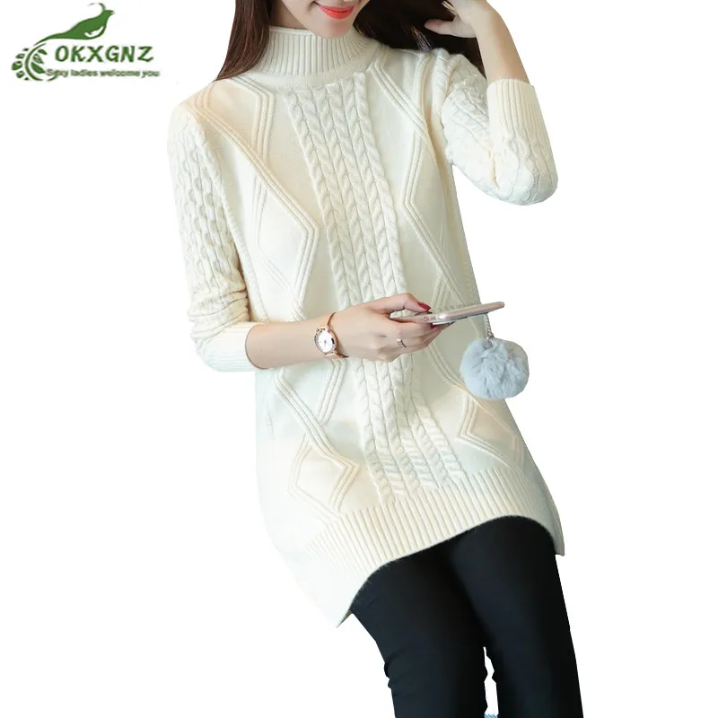 Half-high Collar Plus Size Women Sweater 2021 Medium Long Slim Warm Thick Twisted Autumn Winter Knitting Female | Женская одежда