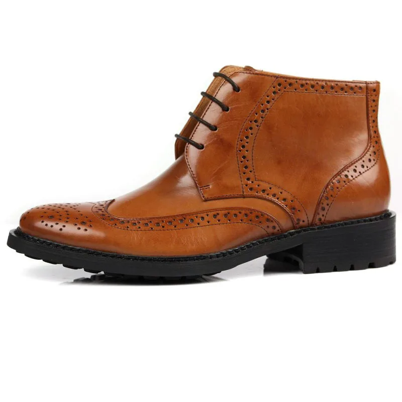 Ankle Luxury Business Men Boots Retro Brogue Genuine Leather Office Work Lace Up Wing Tip Safety Shoe Male Formal Party Botas | Обувь