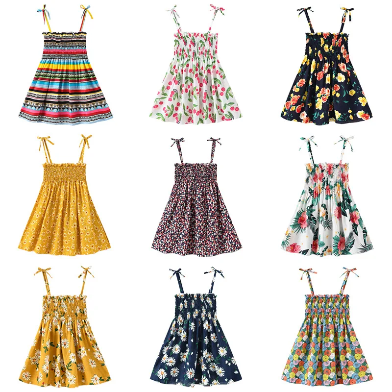 2 pcs/lot 1-6Y Baby Girls Sleeveless Daisy Flower Dresses Kids Summer Princess Braces Dress Children Party Ball Pageant Clothes