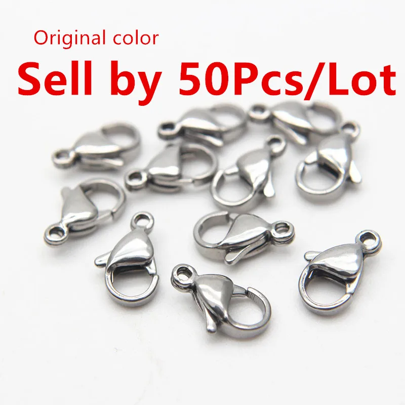 Original color 50Pcs 50 шт./лот 304 нержавеющая сталь карабины застежки для браслет, ожерелье цепь Diy ювелирных изделий 11 мм 12 мм 13 мм - Цвет: Original color 50Pcs
