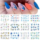 Геометрические наклейки Harunouta 12 шт.компл., водные переводные наклейки с синими цветами и листьями, специальный цветочный переводной слайдер для украшения ногтей своими руками