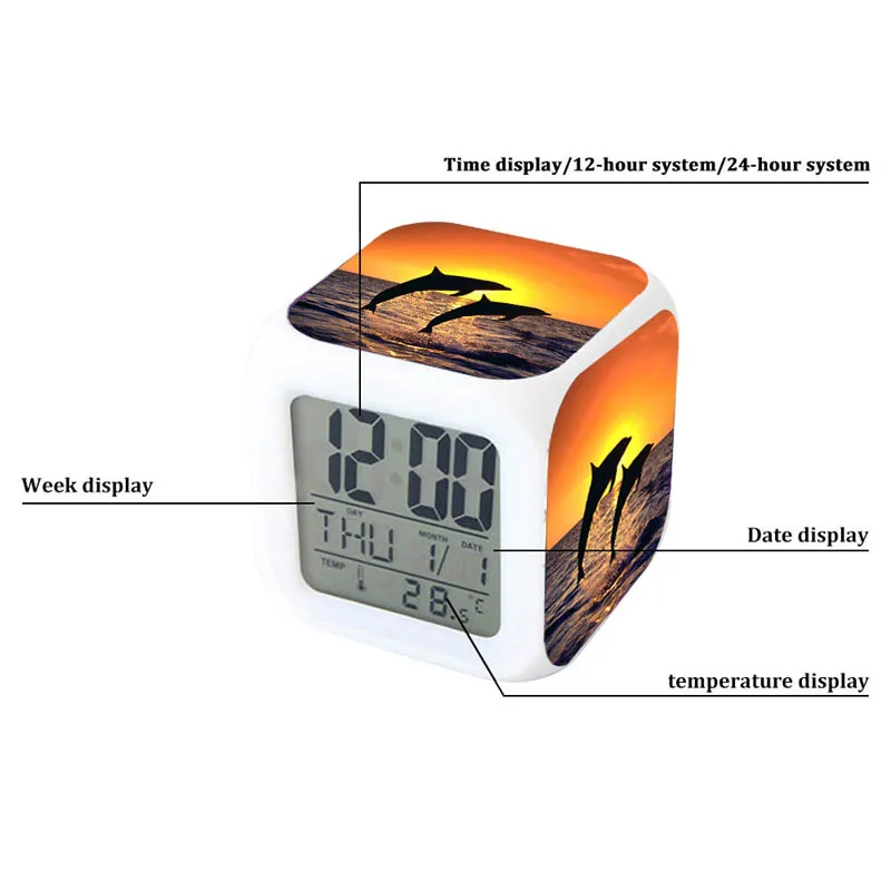 

Penguins LED Alarm Clock 7 Color Glowing Digital Alarm Clock Kids multifunction Luminous electronic watch For kids gift