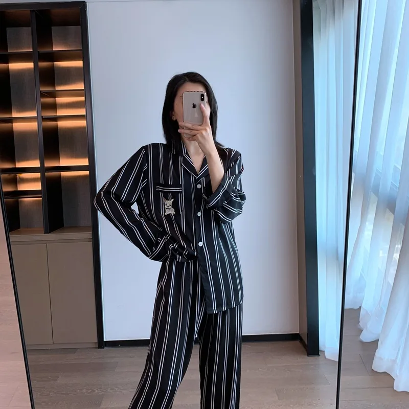 

FZSLCYIYI Весенняя полосатая рубашка с длинным рукавом и штаны Атласный пижамный комплект одежда для сна для невесты подружки невесты Свадебна...