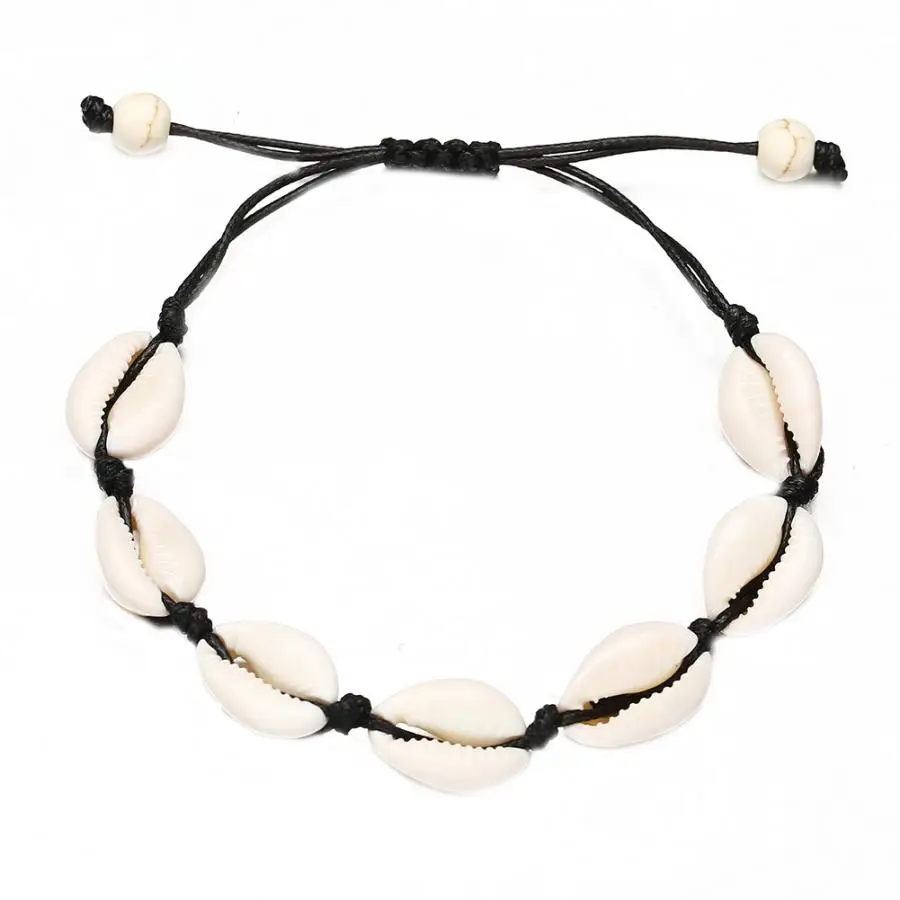 Винтажный Плетеный Браслеты из ракушек Регулируемый простой ручной вязки