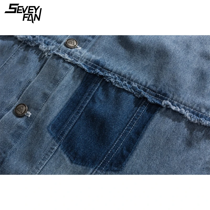 

Men's Fashion Hip Hop Jean Jacket Color Sleeve Patchwork Oversized Harajuku Denim Jackets 2021 New Streetwear Blue Jeans Outwear