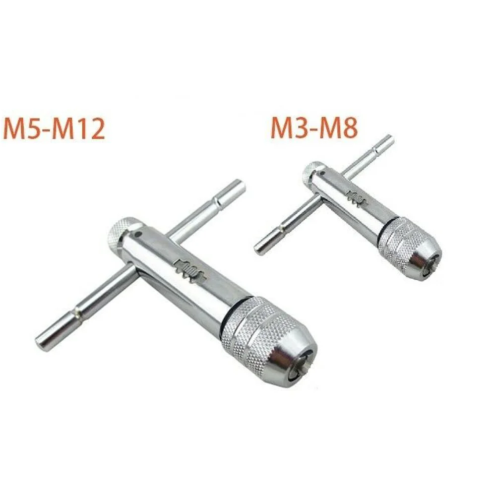 2 шт. Трещоточный гаечный ключ Т-образная нарезающая ручка Регулируемая M3-M8 и M5-M12