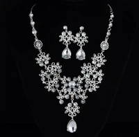 lovely female rainbow crystal jewelry set silver color wedding pendant earrings charm womens luxury bridal flower necklace