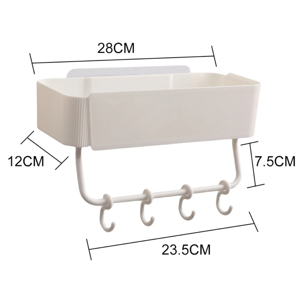 

Wall Mounted Shelf Multi Functional Storage Rack Hooks Kitchen Bathroom Hanger Household Organizer