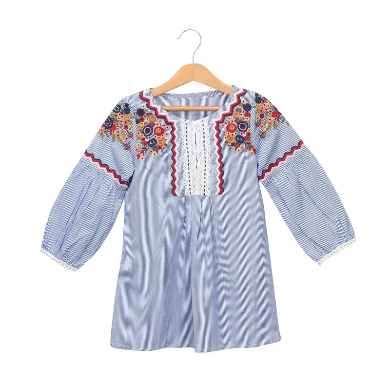 vintage elegant striped girls blouse flowers kids long sleeve shirt children's clothing cotton | Детская одежда и обувь