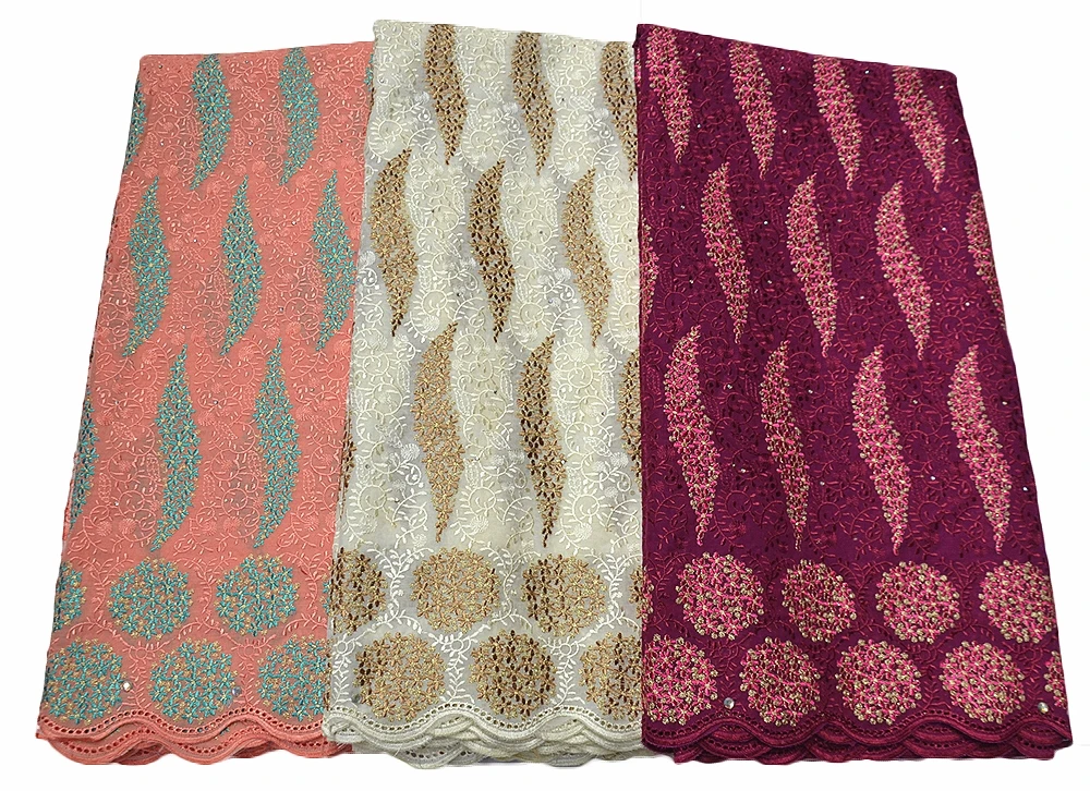 

Anna swiss voile lace in switzerland 100% cotton fabric 2021 high quality embroidered with rhinestons and stones african fabrics