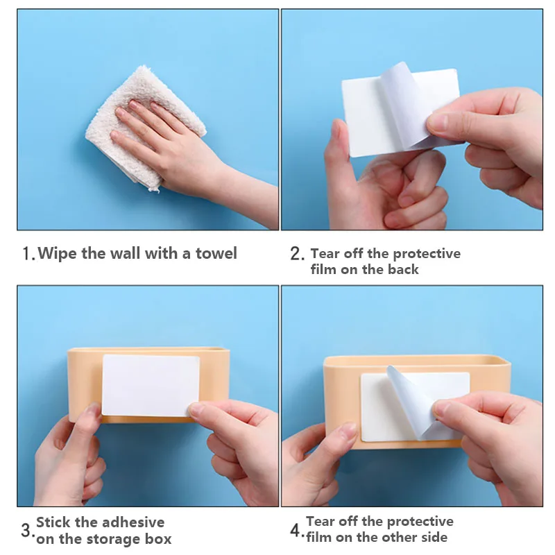 

1Piece Traceless Wall-mounted Storage Washroom Toiletries Storage Rack Mobile Phone Air Conditioner Remote Control Storage Box