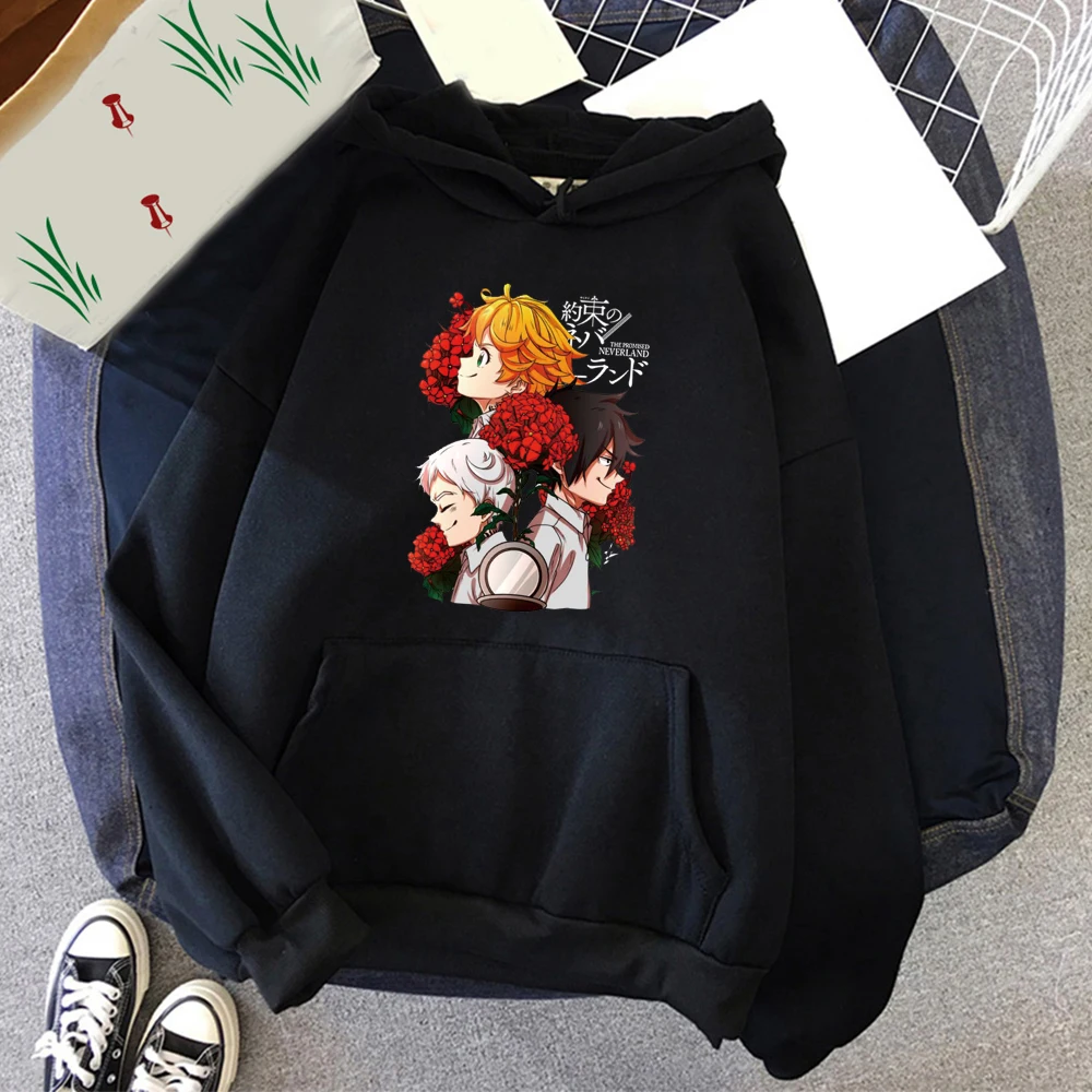 

Women Kawaii Hoodie Hot The Promised Neverland Hoody Winter Long Sleeve Ulzzang Pullover Sweatshirt Unisex