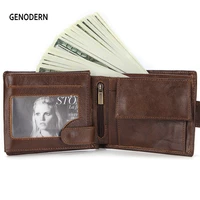 genodern new wallet with buckle for men genuine leather men wallets brown male purse card holder