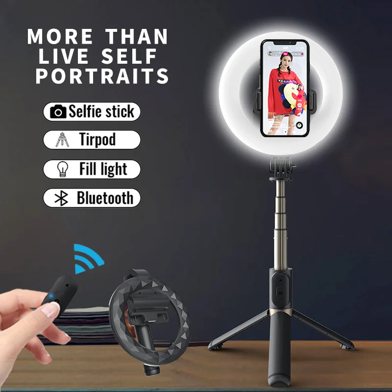

Q07:4 in 1 LED Ring Camera Light Tripod for Phone, Monopod Stabilizer Selfie Stick, Suitable Huawei Xiaomi Gimbal Smartphone