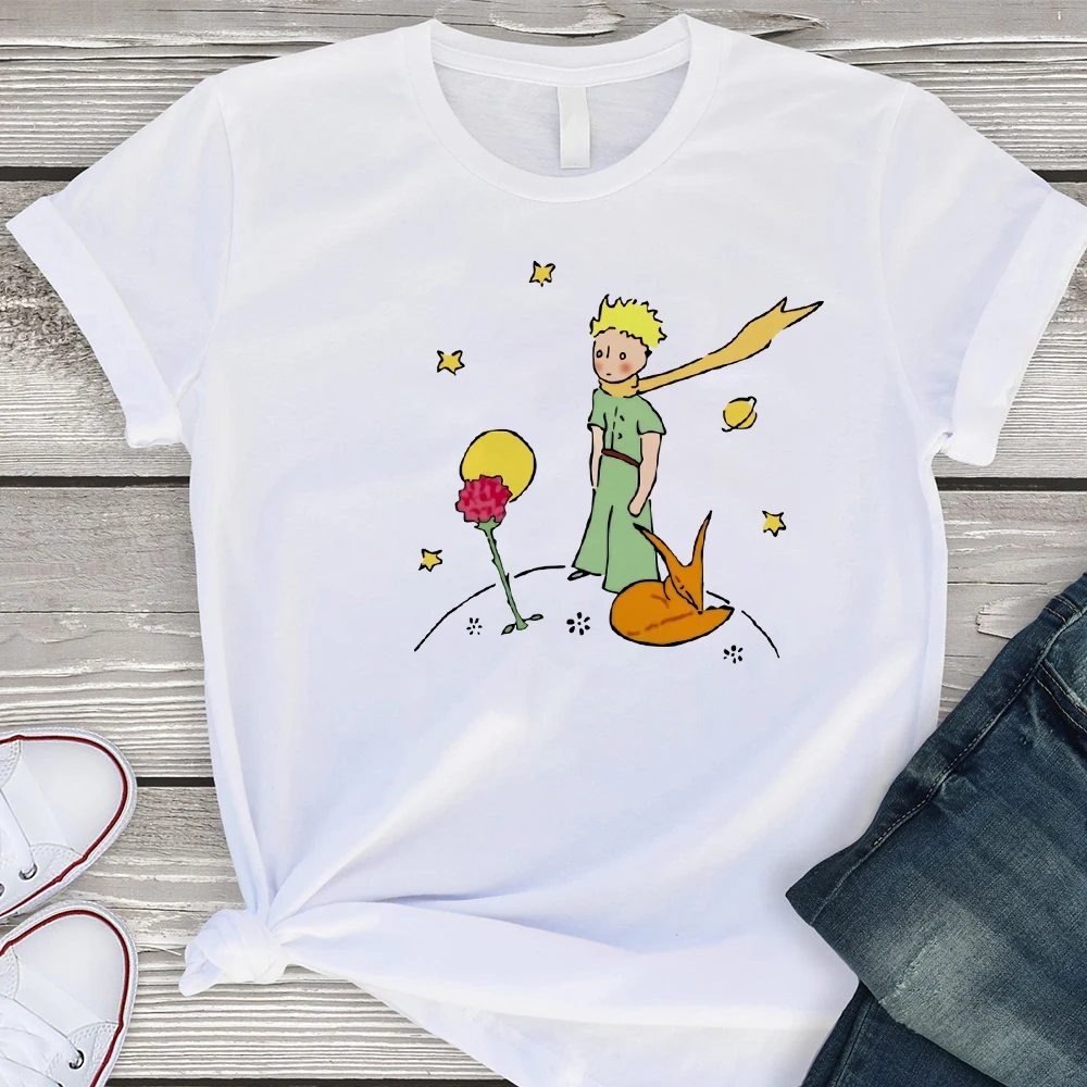

Famous Children's Fairy Tales Print Women's T-shirts The Little Prince and His Roses Aesthetic Spring New Crewneck T-shirt