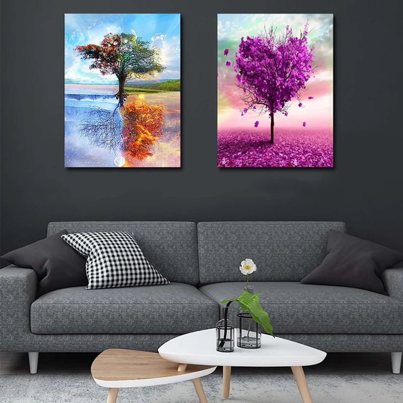SDOYUNO, четыре сезона, дерево, 60x75 см, сделай сам, картина в рамке по номерам для взрослых, украшение для комнаты, домашний декор, цифры, живопись, подарок