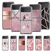 airbag phone case for samsung z flip3 5g fold cover for galaxy zflip 3 funda for z flip3 luxury capa rose pink pattern
