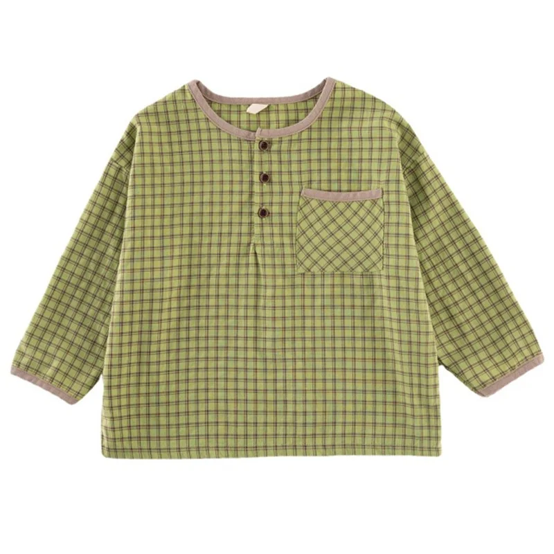 

Korean style 2021 children Casual Plaid Shirts boys and girls Cotton Loose Long Sleeve Tops Shirts Clothes