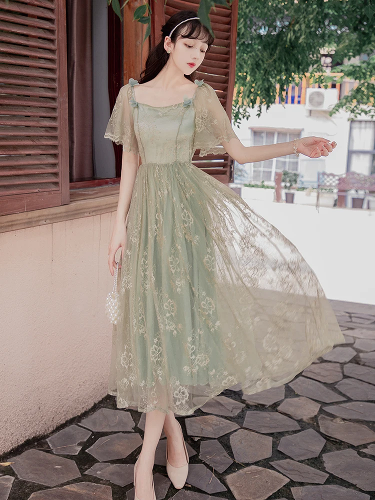 

2020 new fashion women's clothing Square Collar Vintage dress dresses