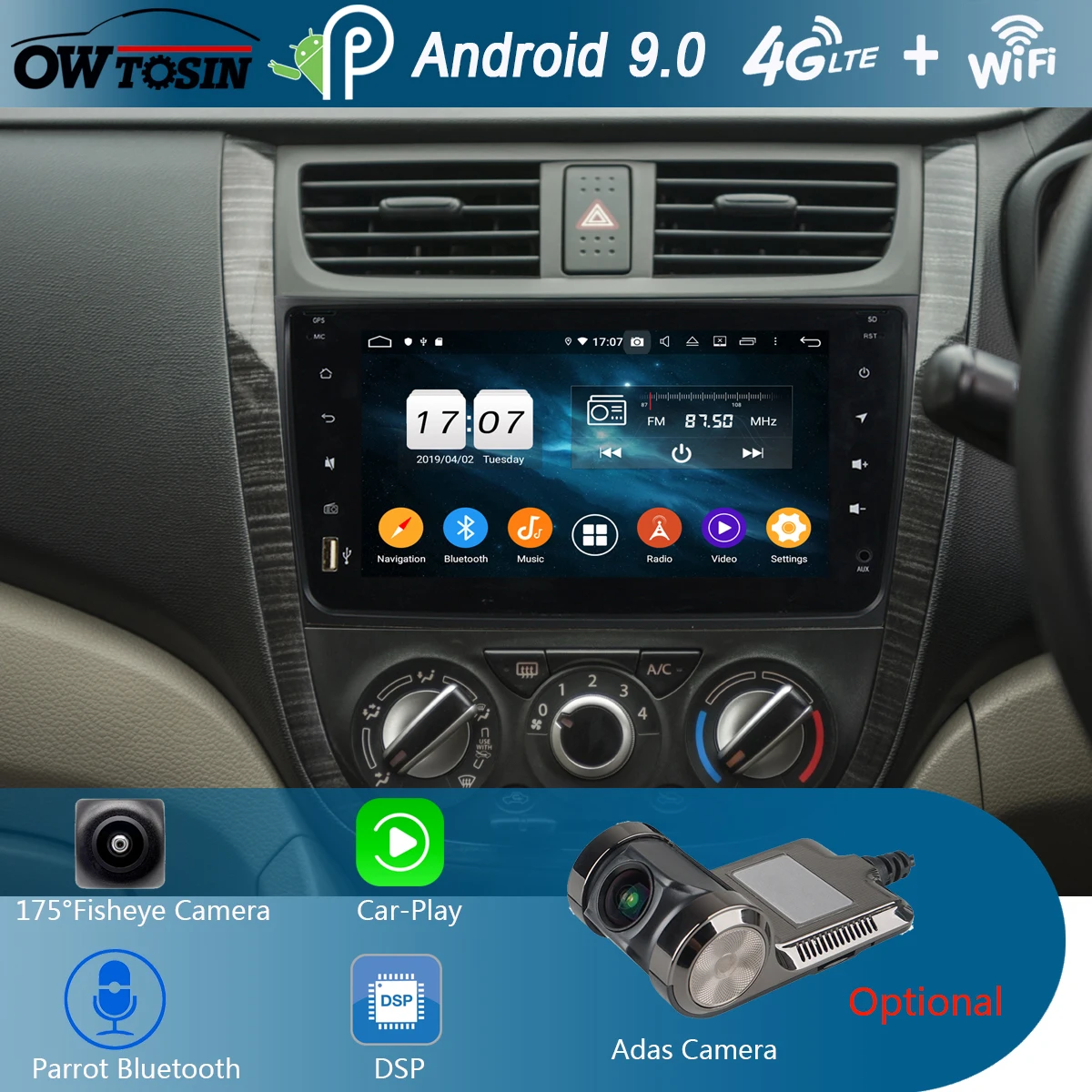 Автомобильный DVD-плеер 8 дюймов IPS 1280*720 ядер 4 Гб ОЗУ + 64 ПЗУ Android 9 0 для Suzuki Alto Celerio