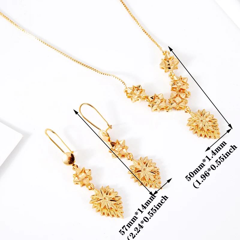 Dubai Jewelry Sets for Women 18k Gold Color Love Ethiopian African Heart Necklace Earrings Arab Bridal Dowry | Украшения и
