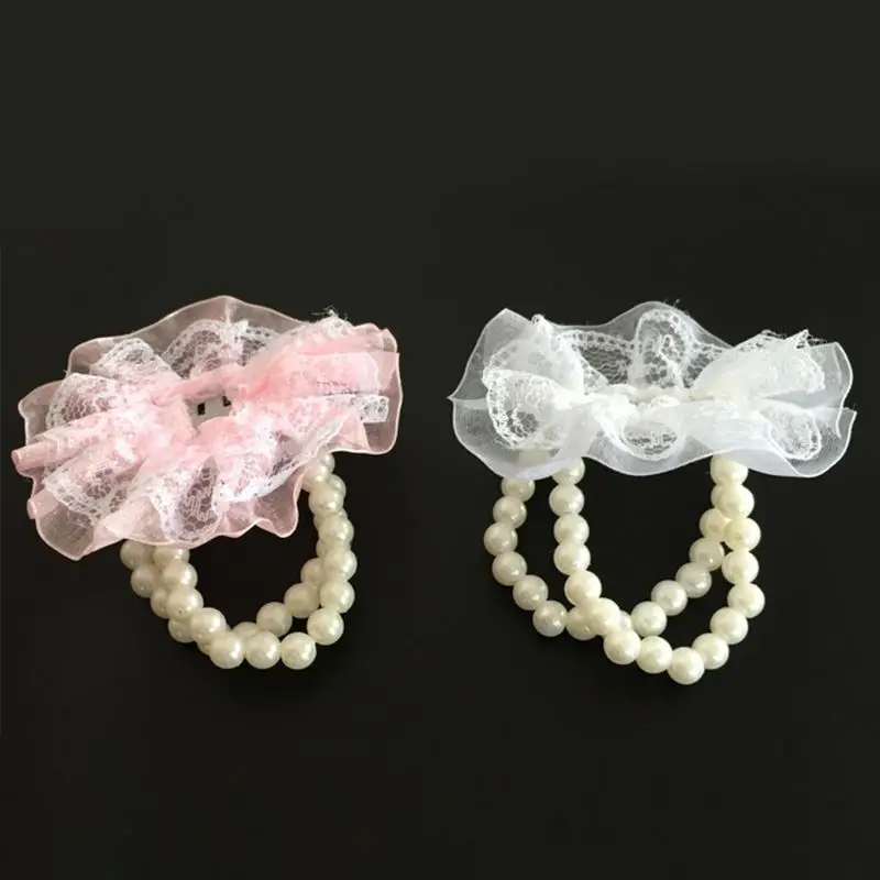 

Women Bridesmaid Girl Wedding Wrist Corsage Artificial Pearl Beads Net Yarn Flower Bracelet Wristband Prom Party Decor DIY