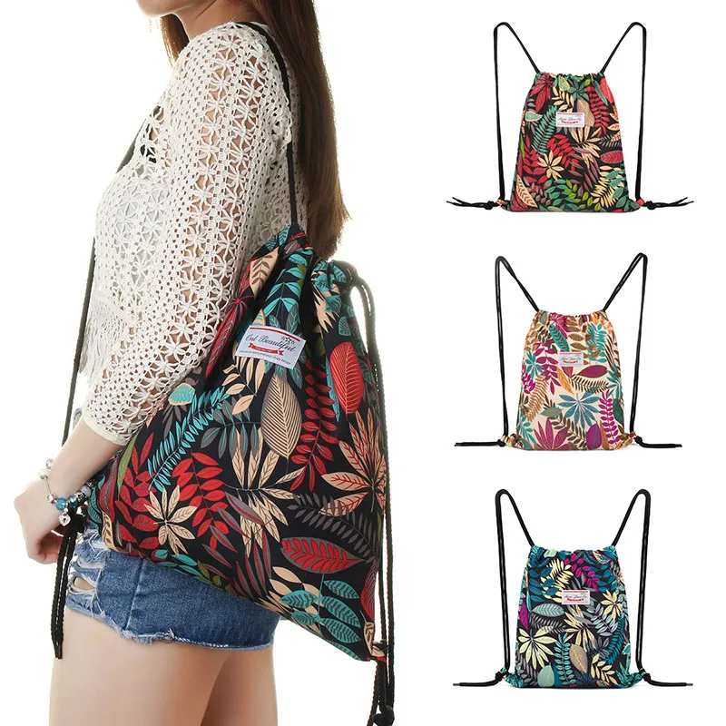 Спортивный рюкзак на шнурке для мужчин и женщин уличная сумка с принтом листьев