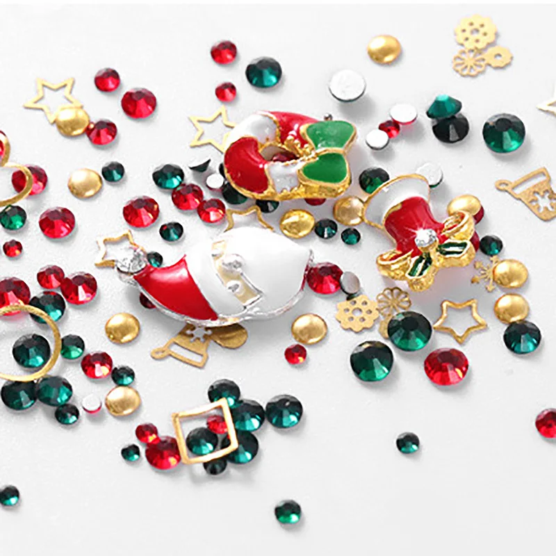 3D Рождественские украшения для дизайна ногтей разноцветные Стразы красного