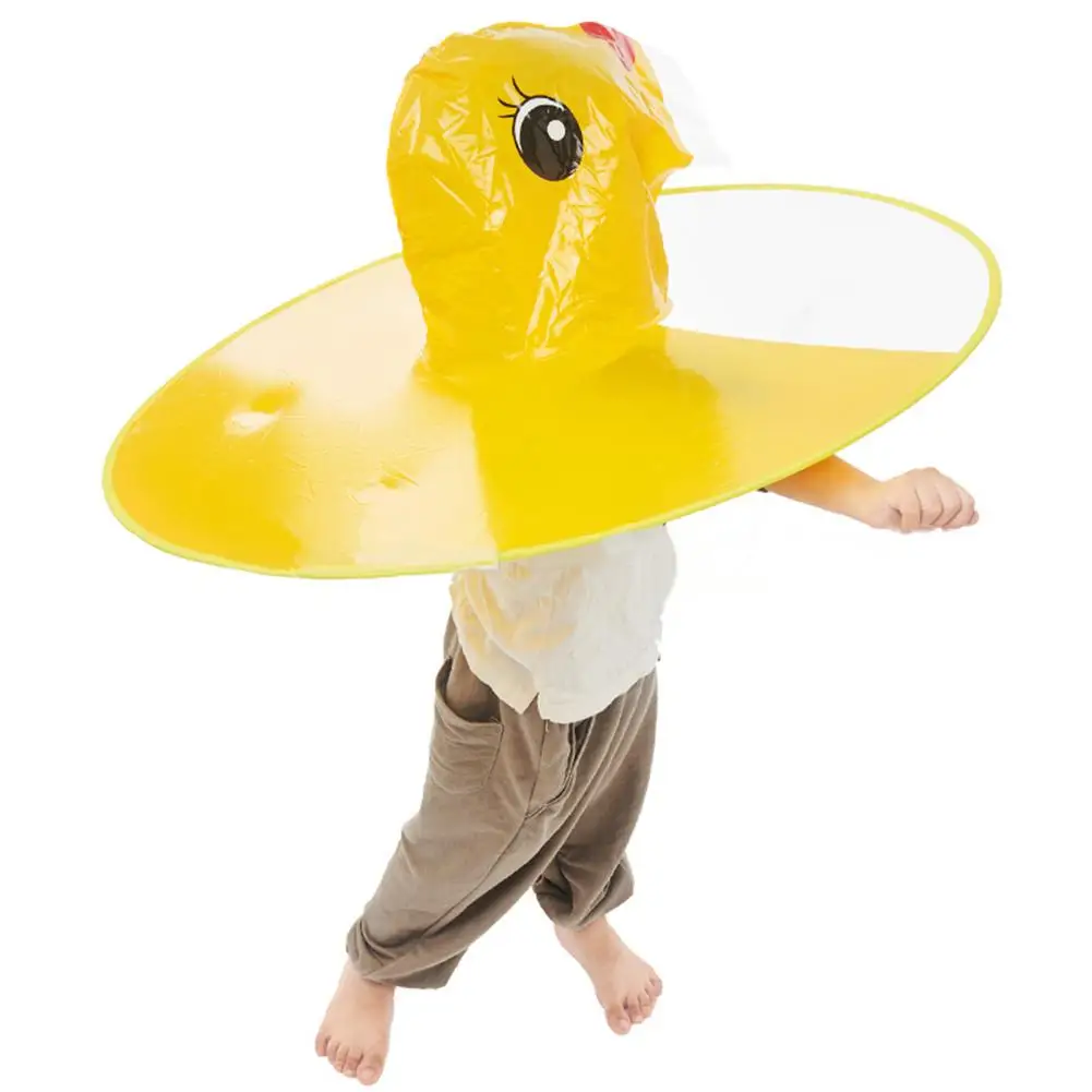 Cute Raincoat Cartoon duck Kids Rain Coat UFO Children Umbrella Hat Magical Hands Free Tops Boys And Girls Windproof Poncho Baby