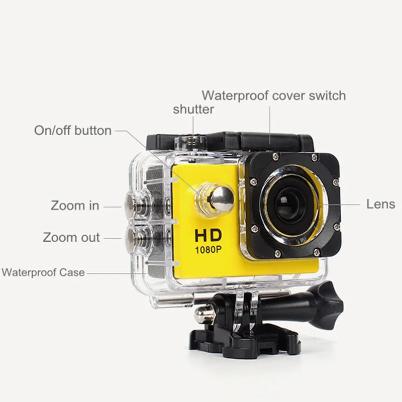 Hot 3C-480P Motorcycle Dash Sports Action Video Camera Dvr Full Hd 30M Waterproof Yellow | Электроника