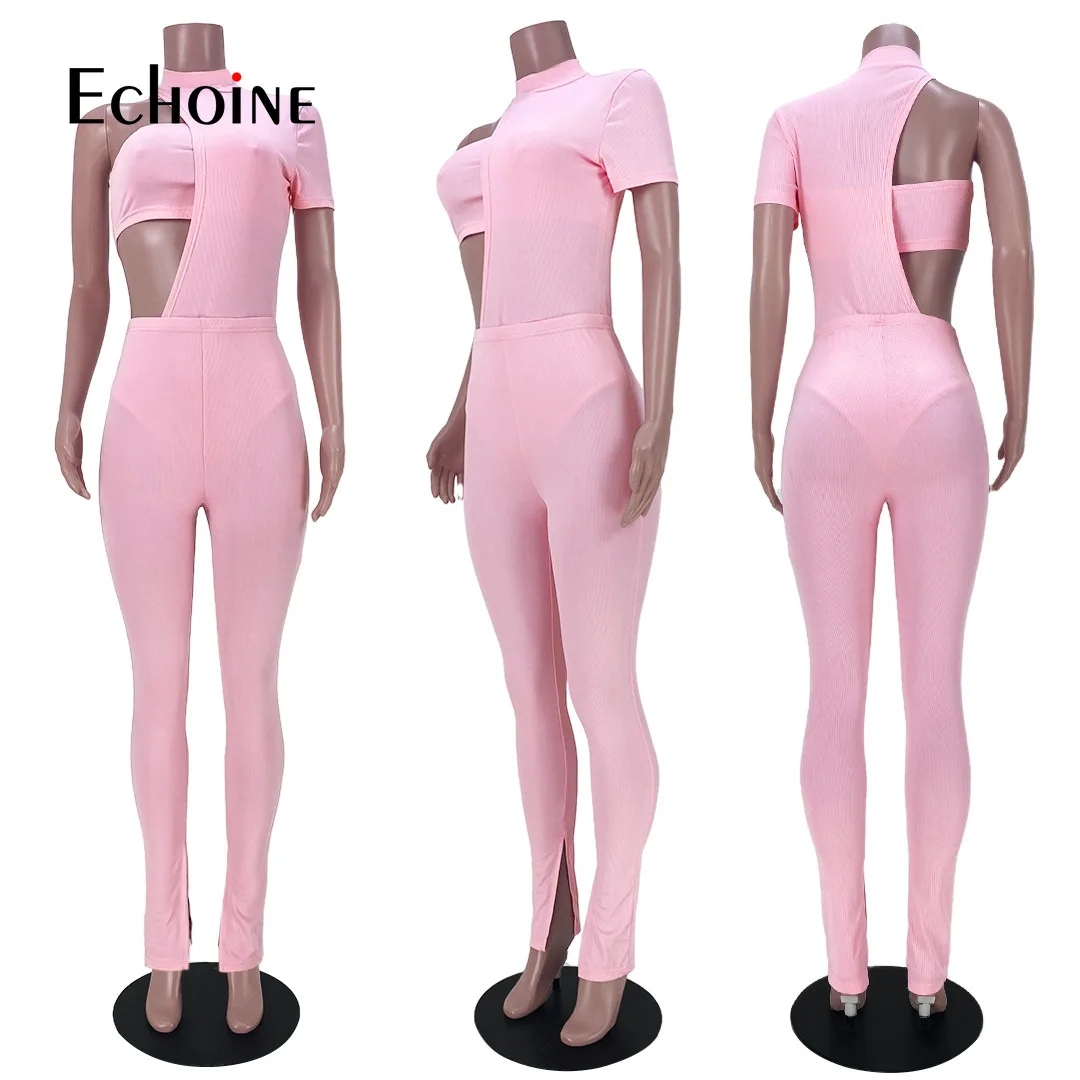 

Echoine Women Three piece Set Asymmetrical Wrapped Chest One Shoulder Jumpsuit Long Pants sets Fashion Sexy Party Club Outfits