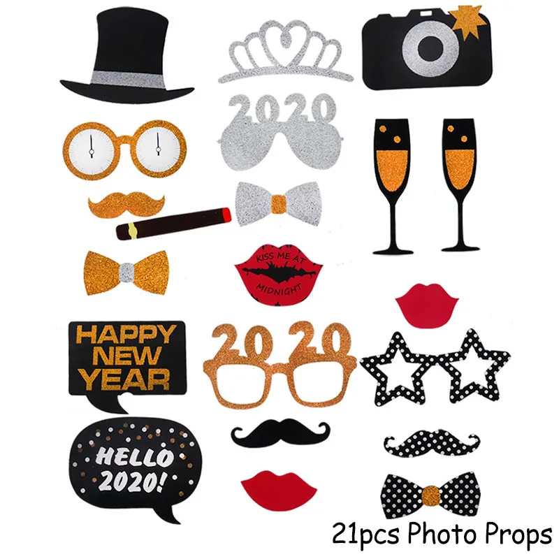 21pcs Photo Props Рождественские украшения для дома счастливый год вечерние украшения черный баннер для фотокабинки рамка реквизит Navidad Nordica - Цвет: 21pcs Photo Props