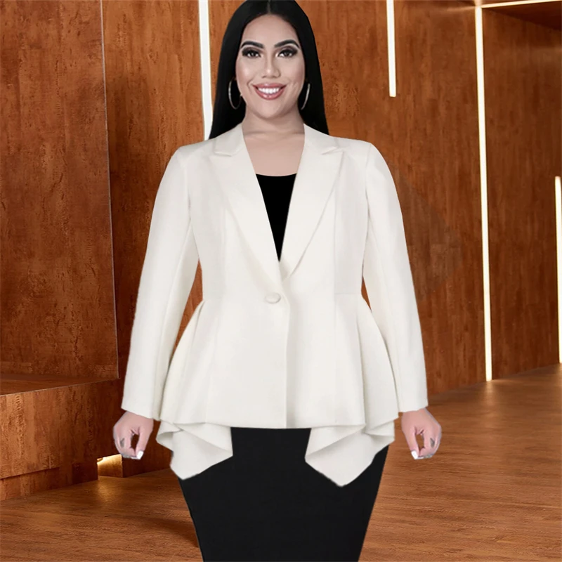 

Women Irregular Blazer 2021 New Lapel Long Sleeve Slim Elegant Blazers Jacket African Office Ladies Buttons Ruffle Work Wear