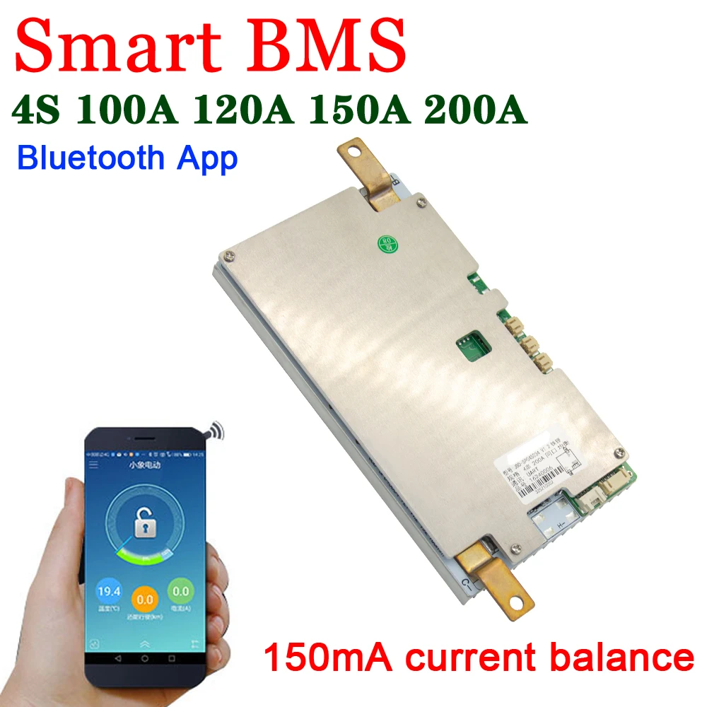 smart BMS 4S 12V 100A 120A 150A 200A LifePo4 Lithium Battery Protection Board Balance High Current Bluetooth APP Monitor